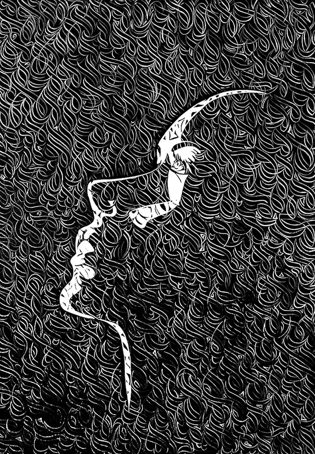 Black ink face calligraphy painting